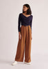 Paisie Belted Pleated Wide Leg Trousers in Brown
